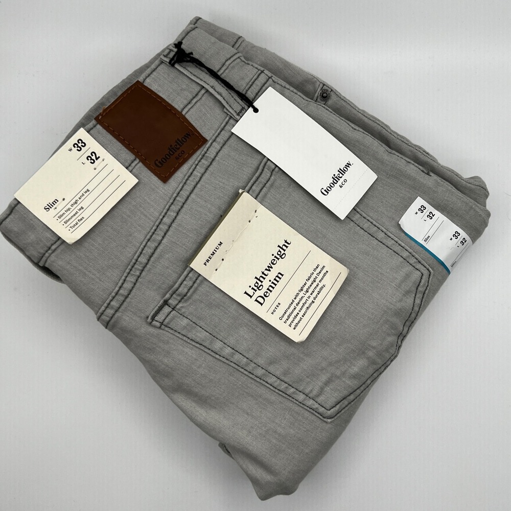 Goodfellow Jeans Mens 33x32 Slim Gray Lightweight Denim Total Flex Office NEW